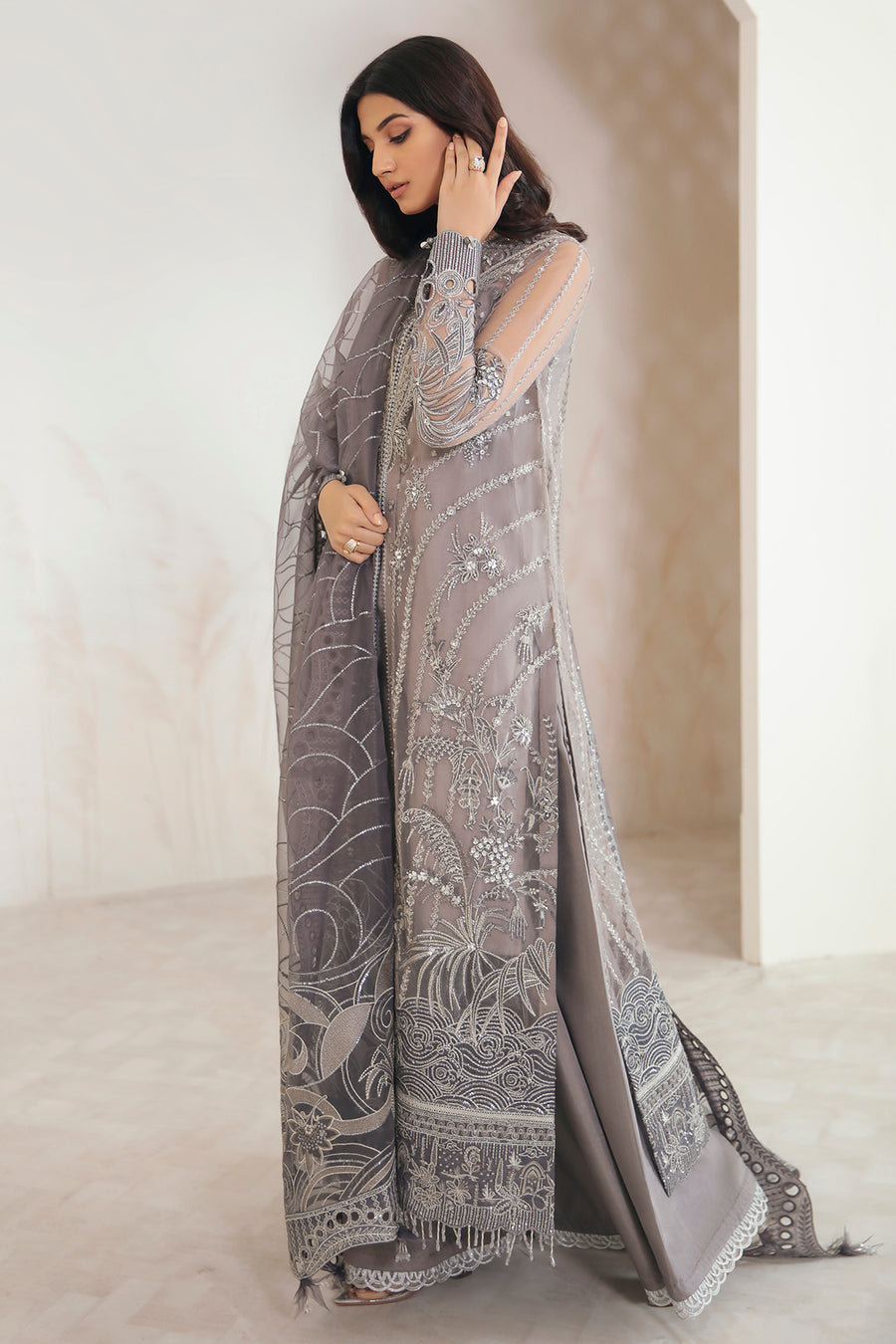 CRYSTAL GREY SHARARA SET